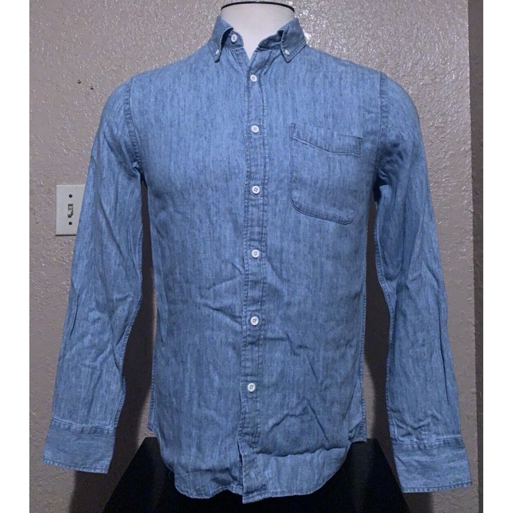 NEW Faherty Men's Sz XS Indigo Dyed Blue Vintage Linen Tencel Long Sleeve Shirt